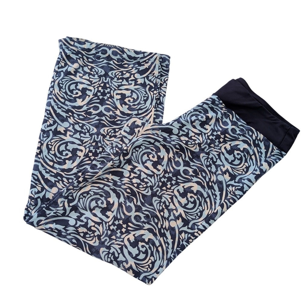 J.McLaughlin Damask Scroll Print Wide Leg Pants Blue Cream Womens Medium Stretch